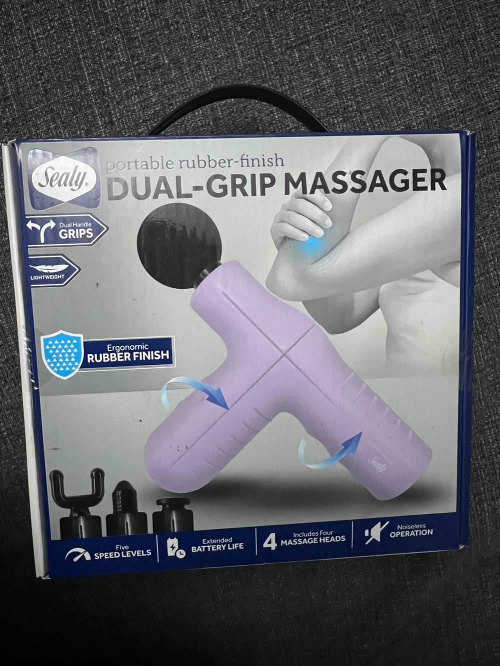 NEW sealy portable rubber-finish DUAL-GRIP MASSAGER gun